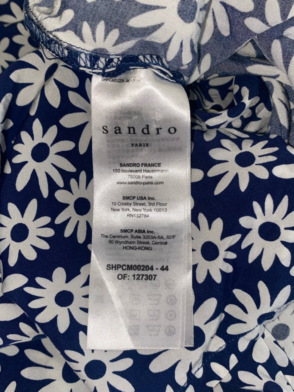 SANDRO Paris Navy and White Floral Print Men’s Button Down Dress Shirt - Picture 6 of 6
